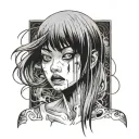 gore style black and white anime girl character junji ito style tattoo design idea