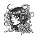 gore style black and white anime girl character junji ito style tattoo design idea
