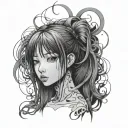gore style black and white anime girl character junji ito style tattoo design idea
