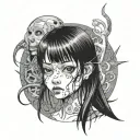 gore style black and white anime girl character junji ito style tattoo design idea