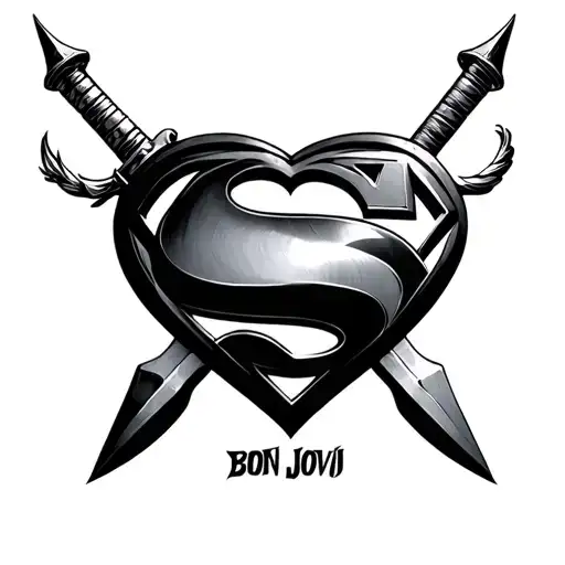 bon jovi logo dagger and heart with a superman logo  tattoo design idea