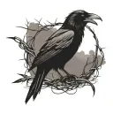 raven and barbed wire  tattoo design idea