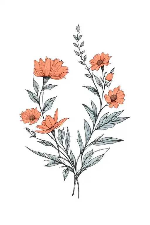 August April and October birth month flowers intertwined tattoo design idea