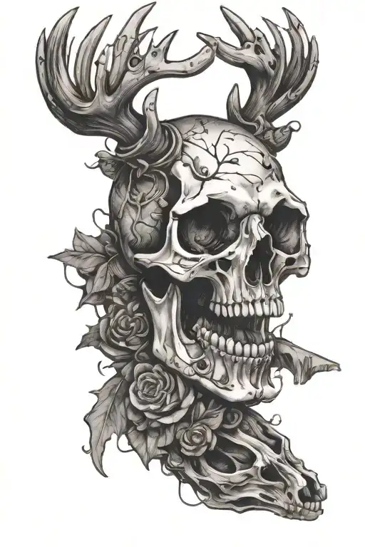I want the word "junkyard" with a deer skull and random trash in the background tattoo design idea