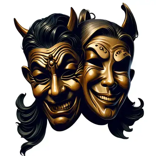 sad and happy masks tattoo design idea