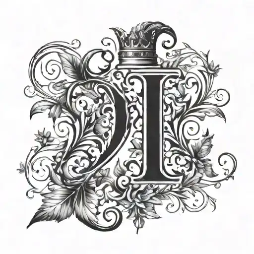 The letter P simulating a vine and above the P a crown tattoo design idea