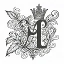The letter P simulating a vine and above the P a crown tattoo design idea