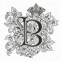 The letter P simulating a vine and above the P a crown tattoo design idea