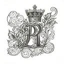 The letter P simulating a vine and above the P a crown tattoo design idea