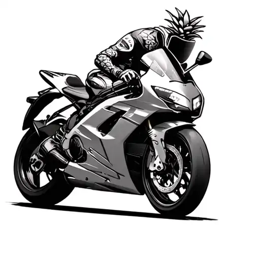 Small tattoo of a zx10r with a guy with full gear wearing an pineapple helmet  tattoo design idea