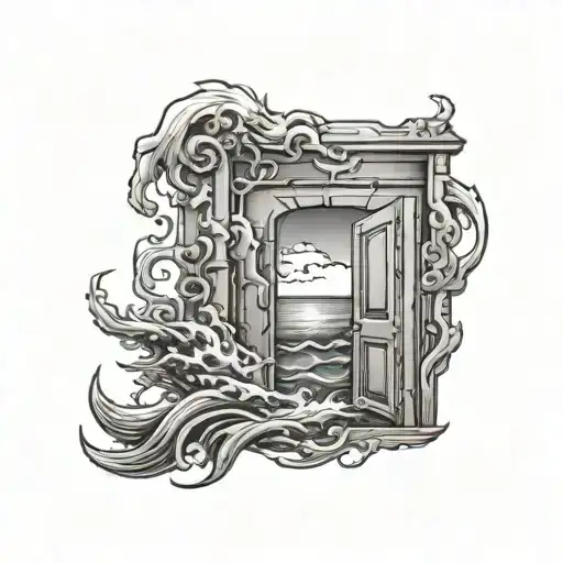 video game open door leading to the ocean tattoo design idea
