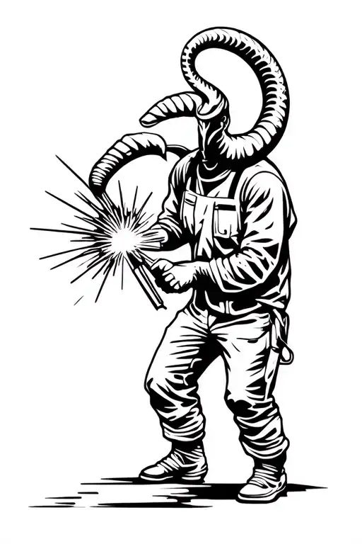 capricorn welder working on a metal tattoo design idea