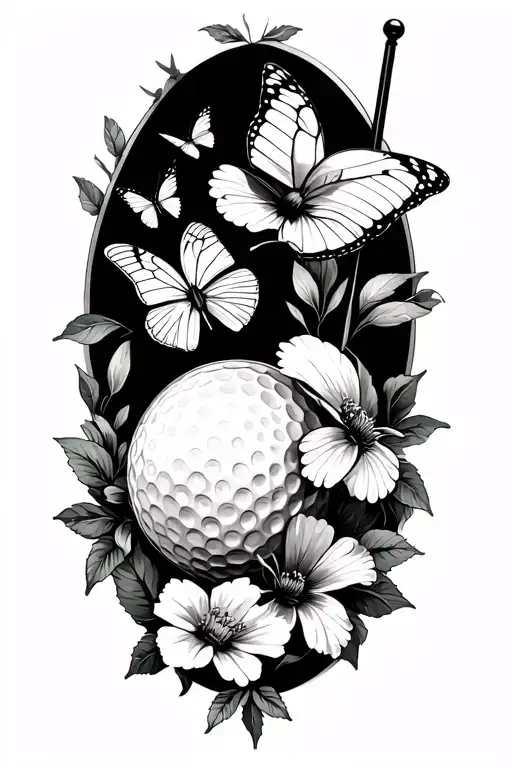 flowers,butterflies and a golf ball and golf flag tattoo design idea