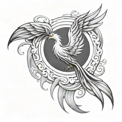 A phoenix rising from a wedding ring, symbolizing the rebirth and growth in both career and personal life tattoo design idea
