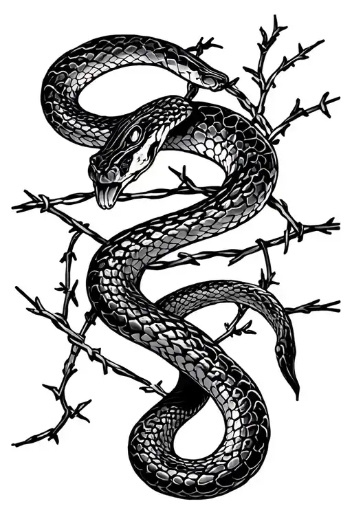 barb wire with vine wrapped around it a snake tattoo design idea