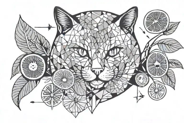 cat and kiwi fruit tattoo design idea