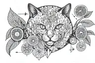 cat and kiwi fruit tattoo design idea