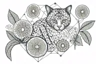 cat and kiwi fruit tattoo design idea
