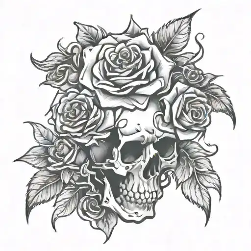 flames, skulls and roses growing tattoo design idea