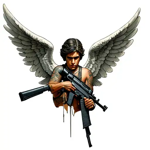 angel armed with an ak 47 rifle tattoo design idea