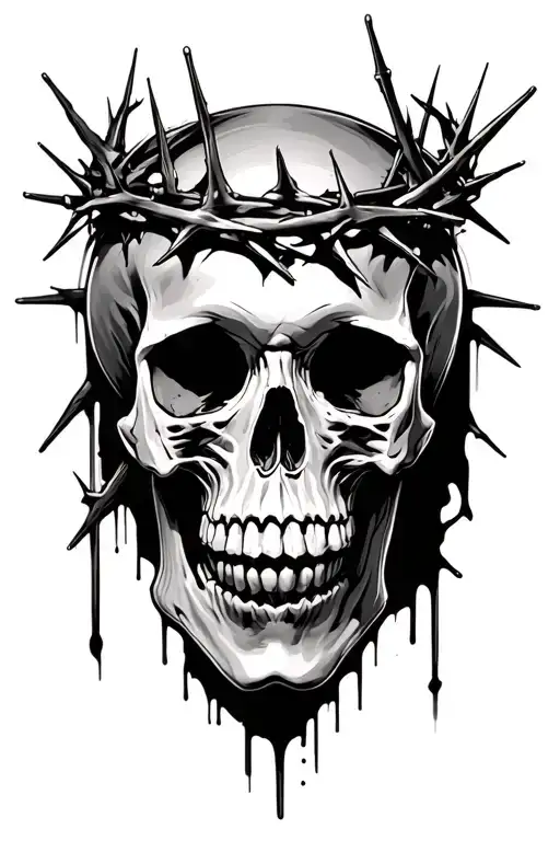 realistic skull with crown of thorns from side view tattoo design idea