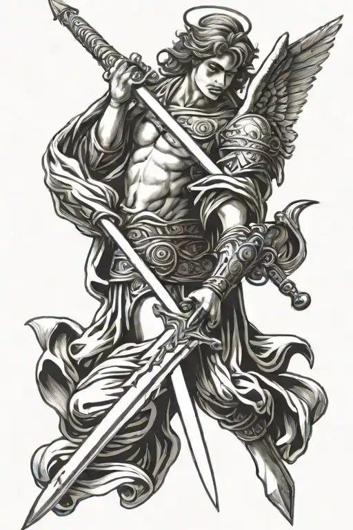 angel holding a sword vertical spine tattoo tattoo design idea