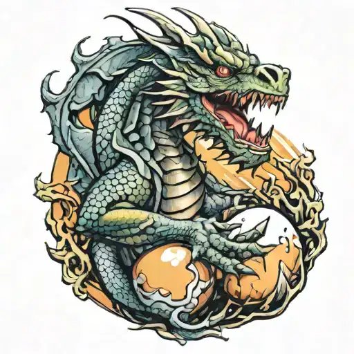 Angry dragon holding egg tattoo design idea
