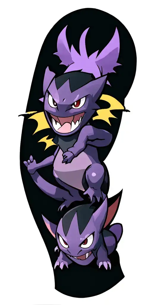 Pokemon theme sleeve for the right arm . include the pokemon Haunter, Gengar, Mewtwo tattoo design idea