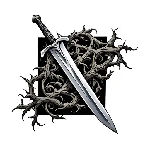 full long sword with vines and thorns tattoo design idea