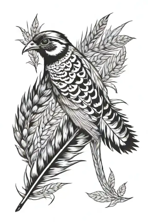 pheasant feather surrounded by wheat and corn stocks tattoo design idea