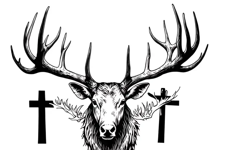 Elk antlers coming out of a cross tattoo design idea