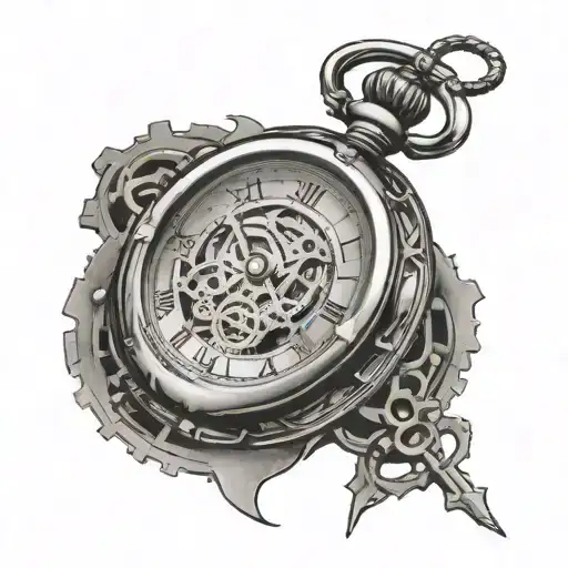 pocket watch with broken minute hand and broken gear tattoo design idea