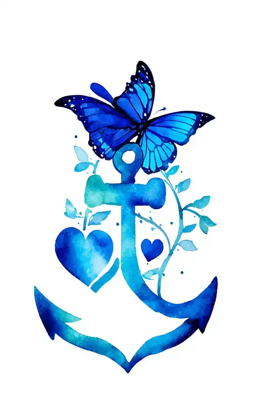 Femine anchor tattoo for wrist with heart and blue butterfly  tattoo design idea