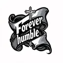 "Forever humble " cross and scroll wrapped tattoo design idea