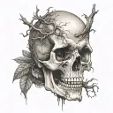 skull with tree root from mouth open tattoo design idea