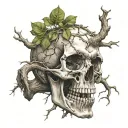 skull with tree root from mouth open tattoo design idea