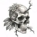 skull with tree root from mouth open tattoo design idea