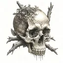 skull with tree root from mouth open tattoo design idea