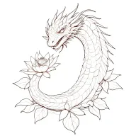 Japanese Water Dragon with eyes gently opening surrounded by lotus blossoms  tattoo design idea