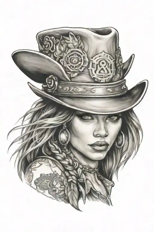 Gangster Girl Cowboy Hat Miami tattoo design idea