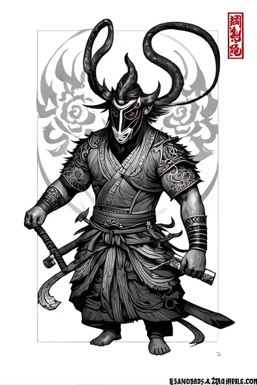 full body samuri with mask tattoo design idea