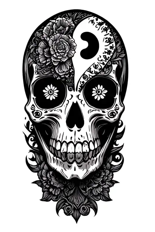 "Lenny Vince" day of the dead skull ying yang tattoo design idea