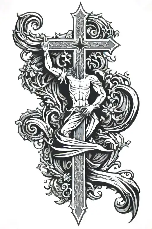 AVE CHRISTUS REX vertically down the spine Gothic/Medieval Font Additional Elements Cross or Sacred Imagery: Adding a tattoo design idea