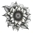 sunflower with delicate vines elbow bend tattoo design idea