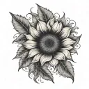 sunflower with delicate vines elbow bend tattoo design idea