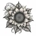 sunflower with delicate vines elbow bend tattoo design idea