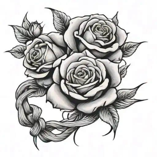 two roses tied together with a shoelace tattoo design idea