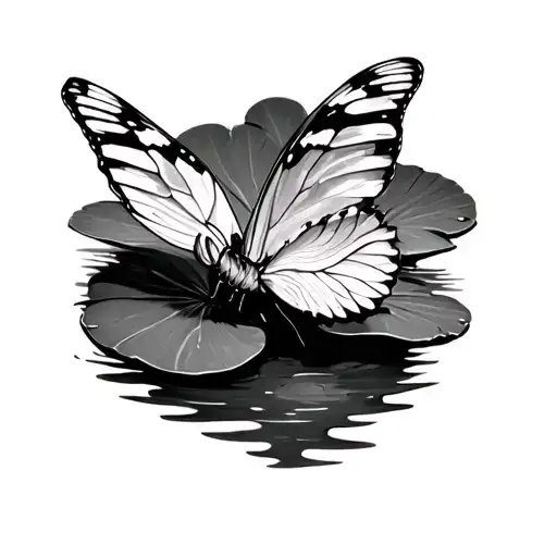 lily pad catching a butterfly tattoo design idea