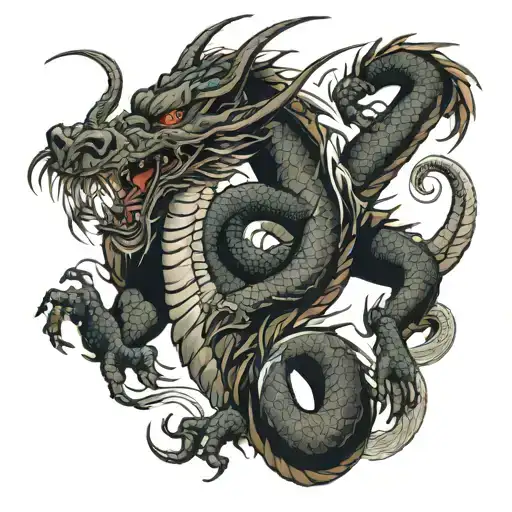 dragon fighting samurai tattoo design idea