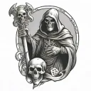 grim reaper with dice and woman posing tattoo design idea